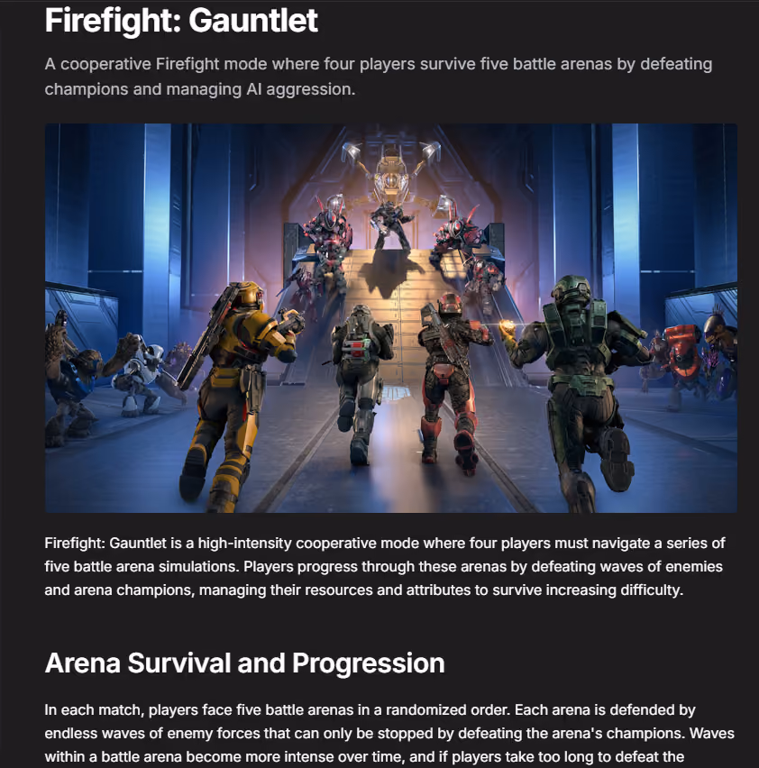 Auto-generated Firefight Gauntlet wiki article with header image and structured sections